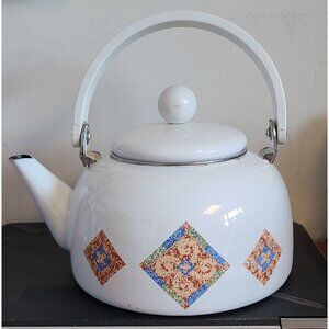 Corning Lincoware Enamel, Diamond Mosaic pattern, 2 - qt Tea Pot With Handle